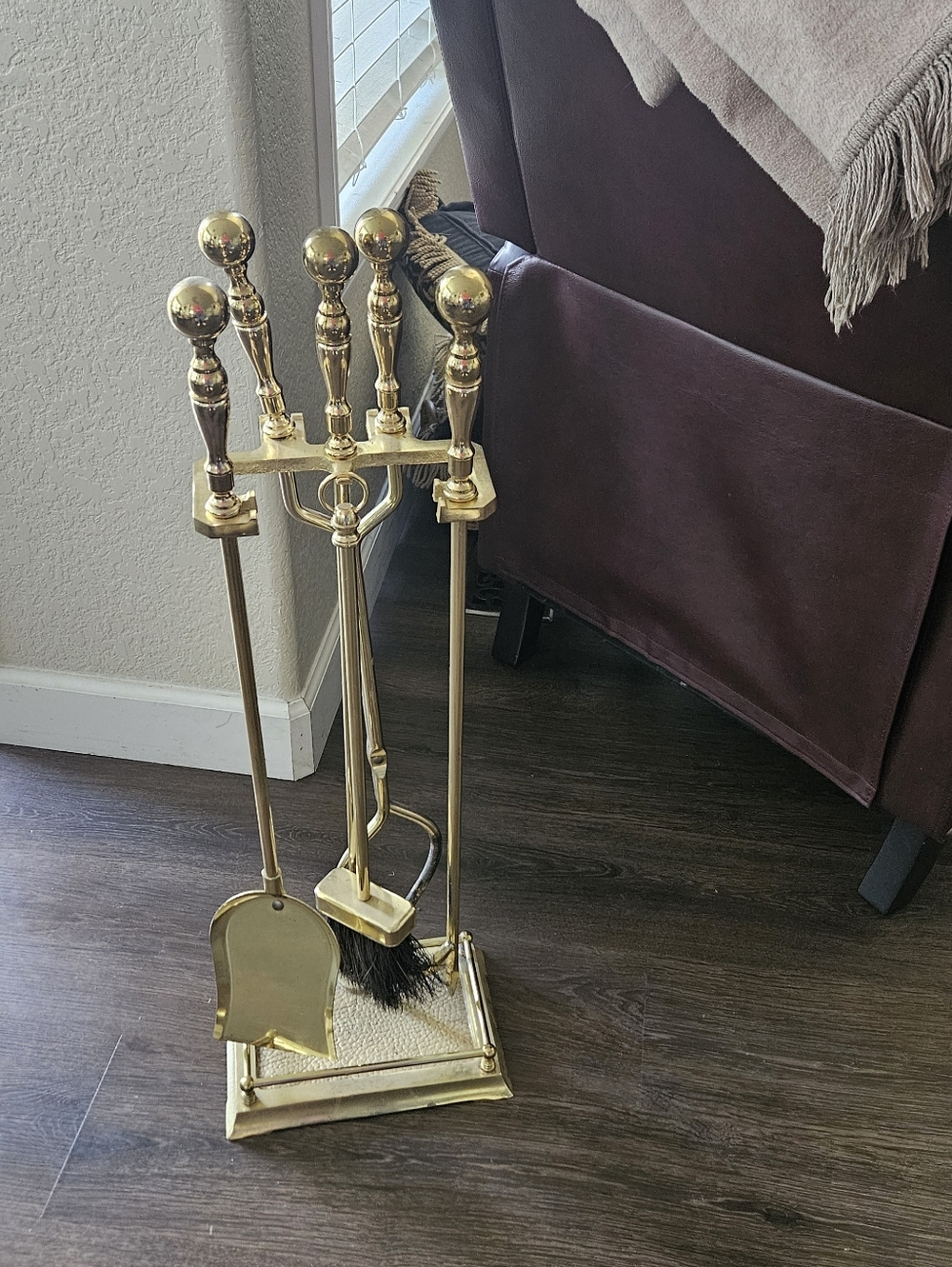 Brass Fireplace Tool Set - Polished Gold Finish